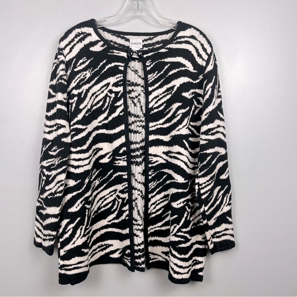 Chico’s black & white zebra print cotton rayon blend cardigan sweater, XL. - Picture 1 of 10
